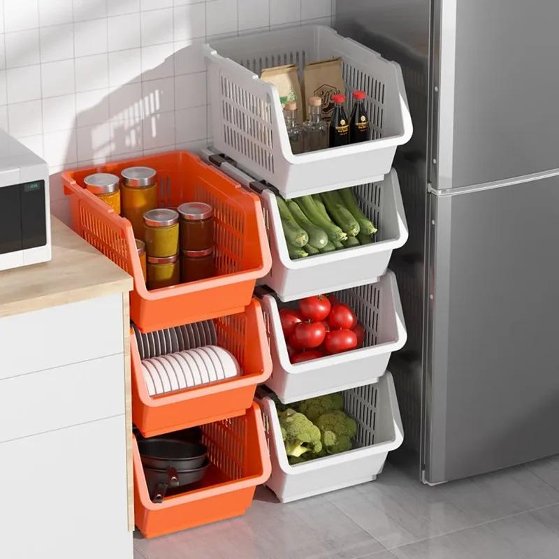 Kitchen Stackable Basket High-capacity Household Multi-layer Rack Durable And Sturdy Bathroom Shelves Storage Basket Stackable