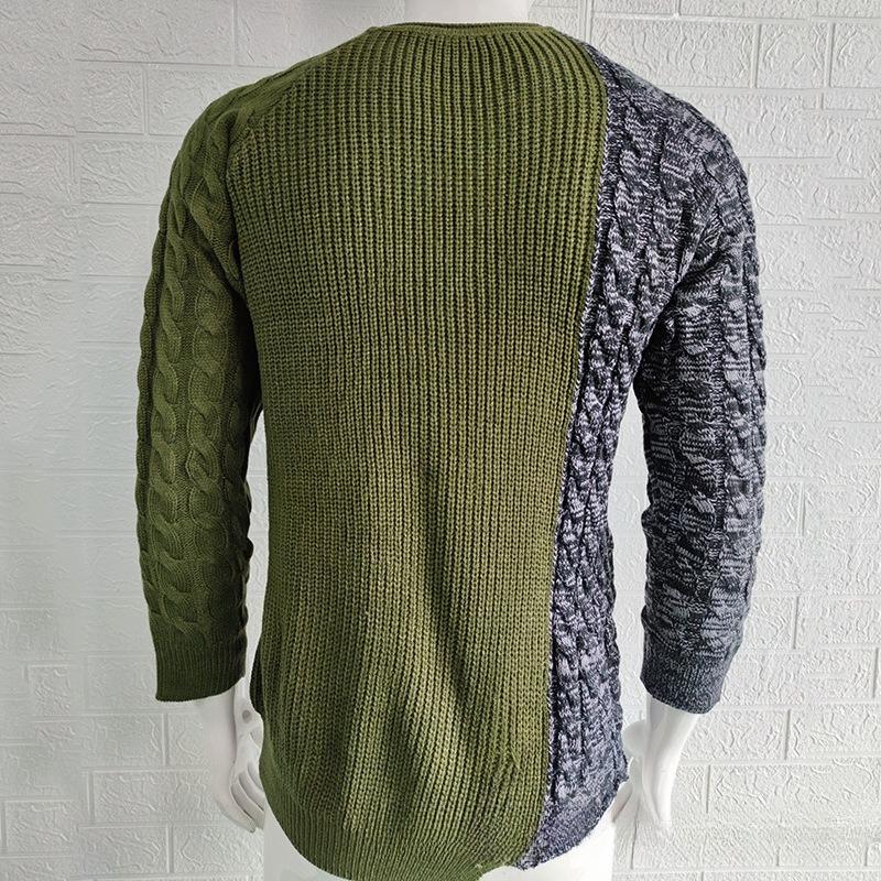 Men's Color Block Crewneck Sweater, Muscle Fit Long Sleeve Knit Pullover Jumper, Autumn Winter European Style Men Knit Top