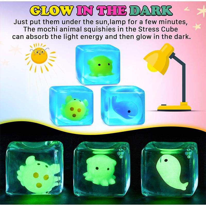 Noctilucent Squishy Ocean Cube Fun Blue Slow-Rising Squishy Toy Squeeze Stress Relief Portable Relaxing Fidget for Small Gift