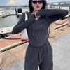Autumn/Winter Korean Style Slim Wide-Leg Pants & Sports Top Set for Women - Waist-Cinching Fashionable Two-Piece