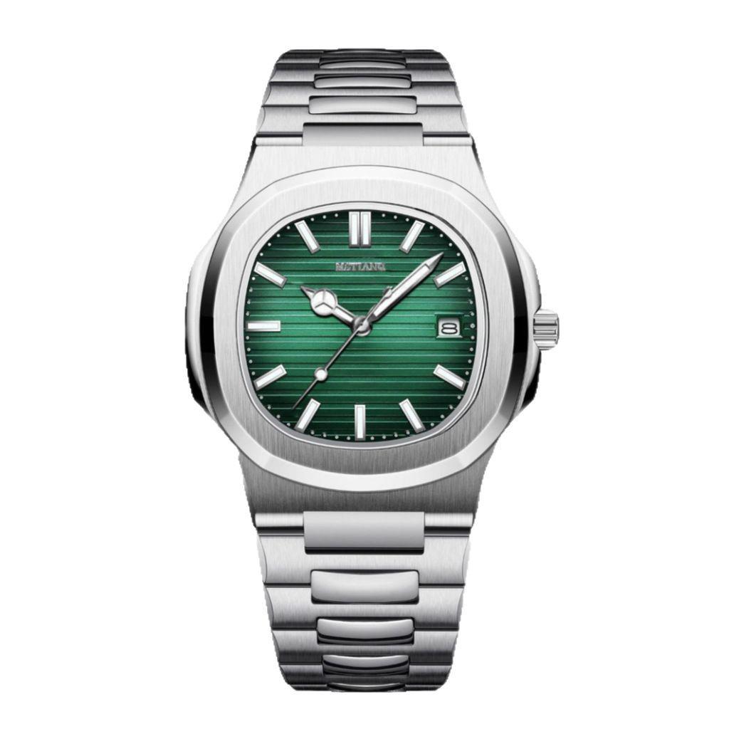 Orologio al quarzo luminoso in stile svizzero - Impermeabile, Cinturino in acciaio, Funzione calendario, Design business unisex.