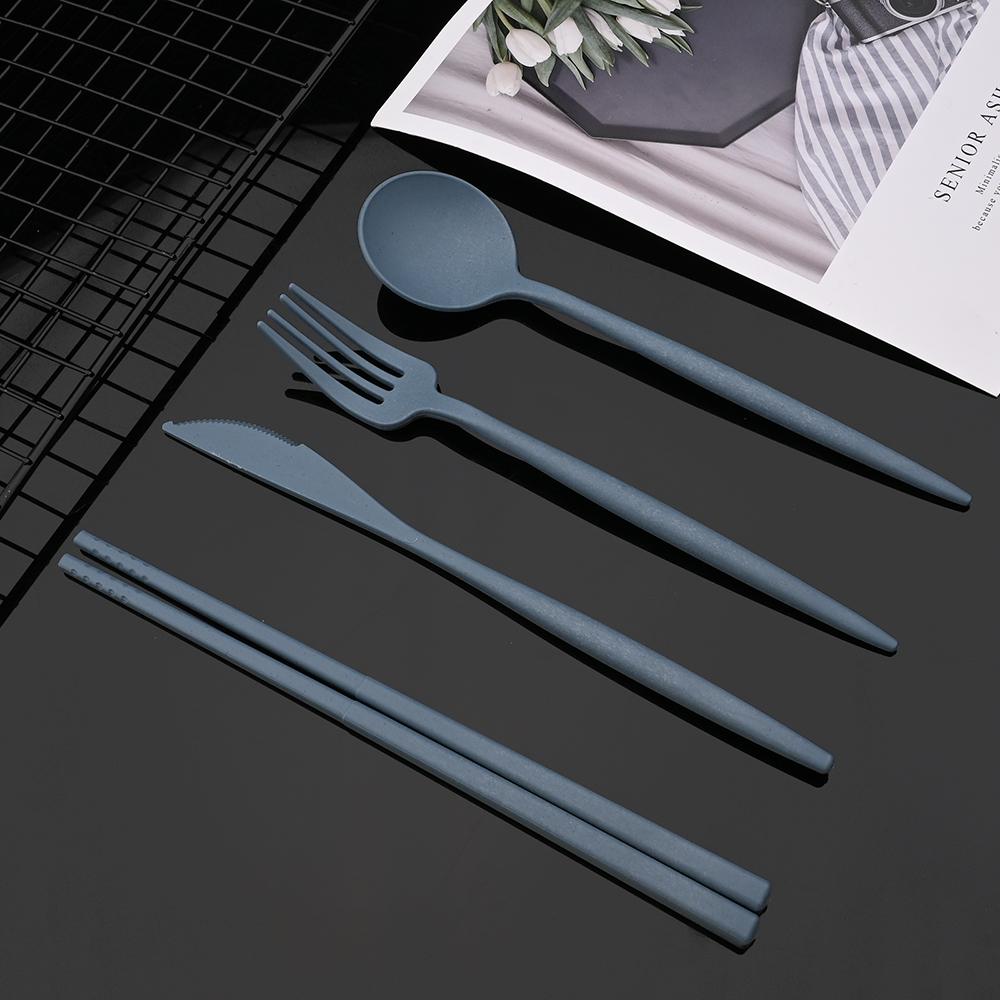 Tragbare Reise-Geschirr-Sets, 5-teilig, Gabel, Löffel, Messer, Stäbchen-Set mit Etui, umweltfreundliches Camping-Geschirr, Besteck-Set