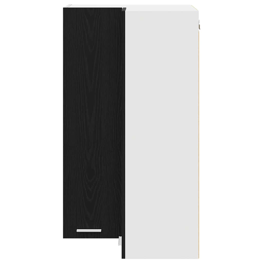 Hanging Corner Cabinet with Door Black Oak and White 57 x 57 x 100 cm