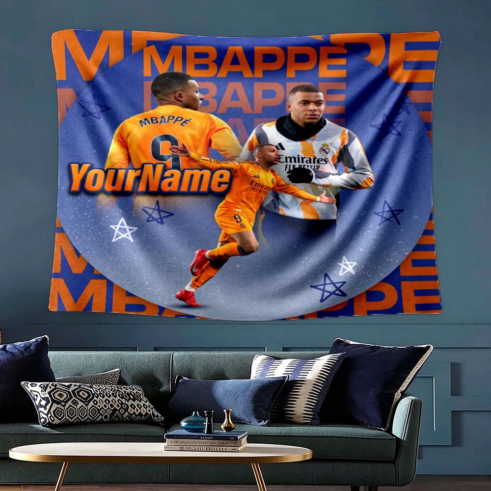 Mbappe Custom Your Name Wall Decor Tapestry Art For Pet Memorial Birthday Wedding Party Backdrop Family Gift