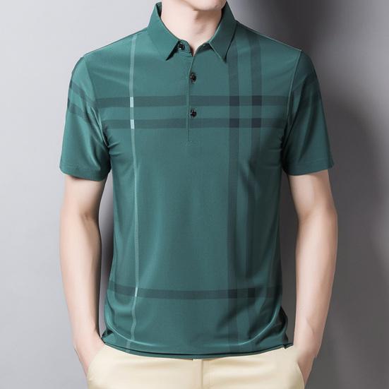 Herren Pullover Streifen Knitterfrei Eis Seide Kurzarm Slim Fit Hemd für Business