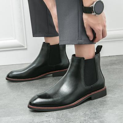 Męskie Klasyczne Retro Botki Chelsea Męskie Modne Skórzane Botki do Kostki Męskie Brytyjski Styl Brogowe Krótkie Buty Wysokie Trampki