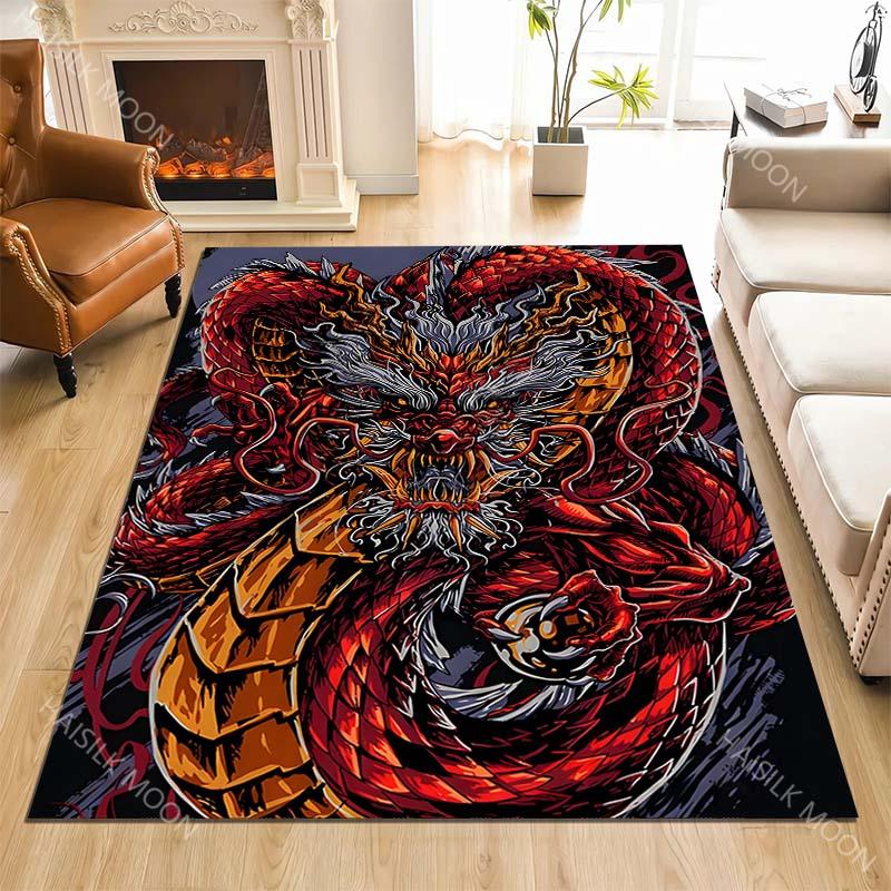 1PC Red Dragon Majestic, Fierce Carpet for Living Room Bedroom Sofa Home Decor Rus Non-slip Floor Mat Luxury Gift Multiple Sizes