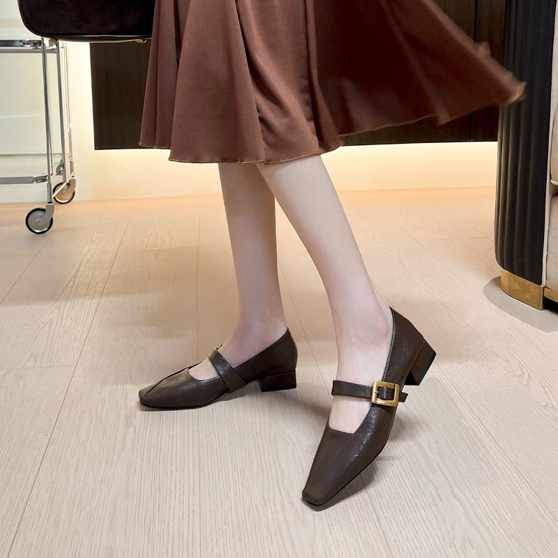 Fashion Hot Selling 2025 Spring New Comfortable Shallow Mouth Square Toe Thick Heel Single Shoes Fashionable Casual Retro Shoe for Women