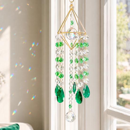 Faux Crystal Suncatcher Wind Chimes for Outside, Prisms Window Hanging Rainbow Maker for Garden Home Indoor Outdoor Decor