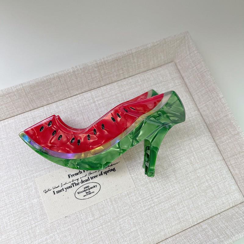 YHJ Fruit Series Hair Clips: Creative Watermelon, Apple, Strawberry Claw Clips In Acetate and Spliced Shark Design.