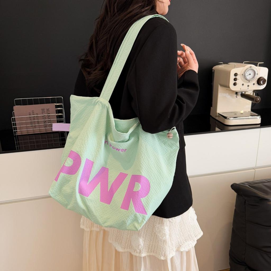 Summer new drawstring nylon bag large capacity lazy wind tote bag women's commuter shoulder bag canvas bag