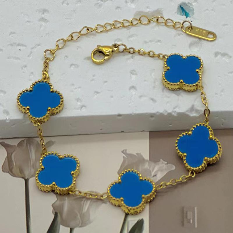 

Браслет из пяти цветков с четырьмя листочками клевера, высотой 15 мм, двухсторонний браслет из ракушек 18 карат без потери цвета 18K