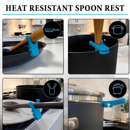 Silicone Utensil Holder Pot Clip Food Safe BPA-Free Heat Resistant Spoon Rest with Non-Slip Grips Dishwasher Safe Cooking Tool for Most Pots Pans