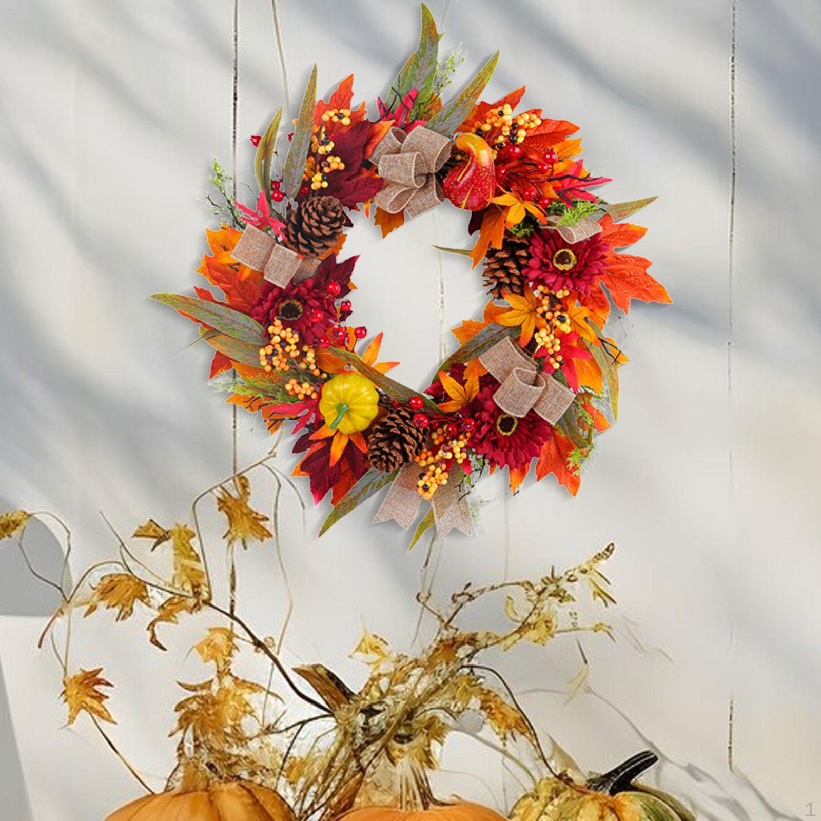 45cm Artificial Flower Wreath with Red Sunflowers, Pinecones Party Decoration
