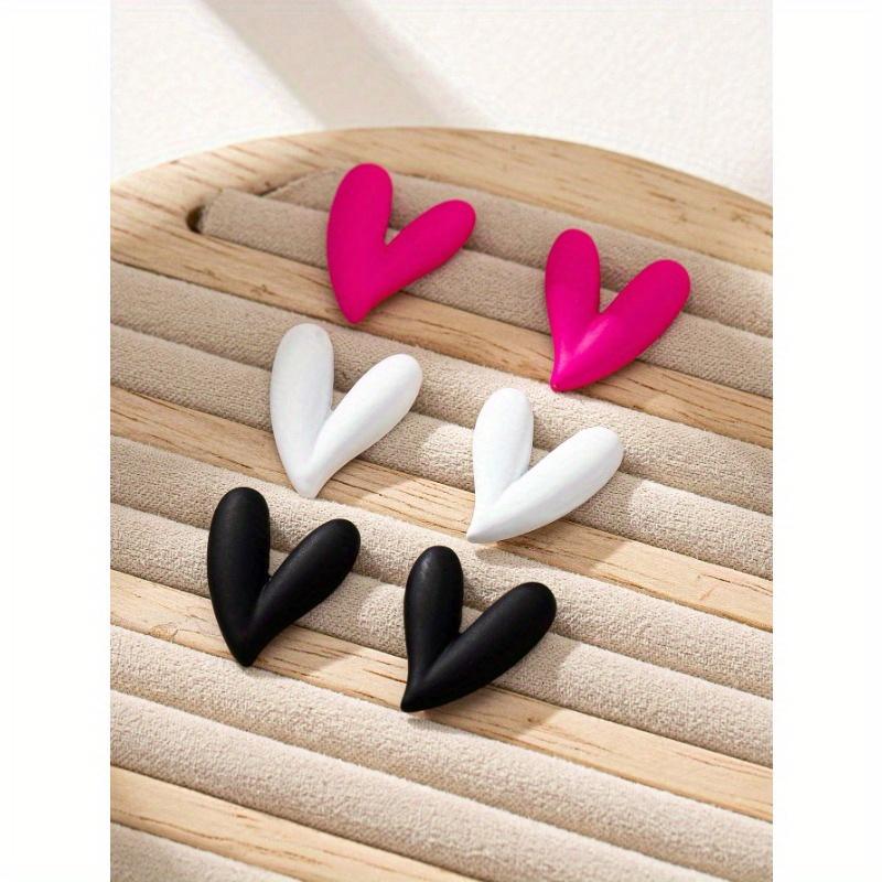 3 Pairs Fashion Personalized Metallic Enamel Leopard & Heart Stud Earring Set, Suitable For Party And Multiple Occasions For Women