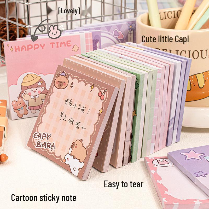 Capybara Cartoon Sticky Notes for Students - Tearable, Strong Adhesive Notepad
