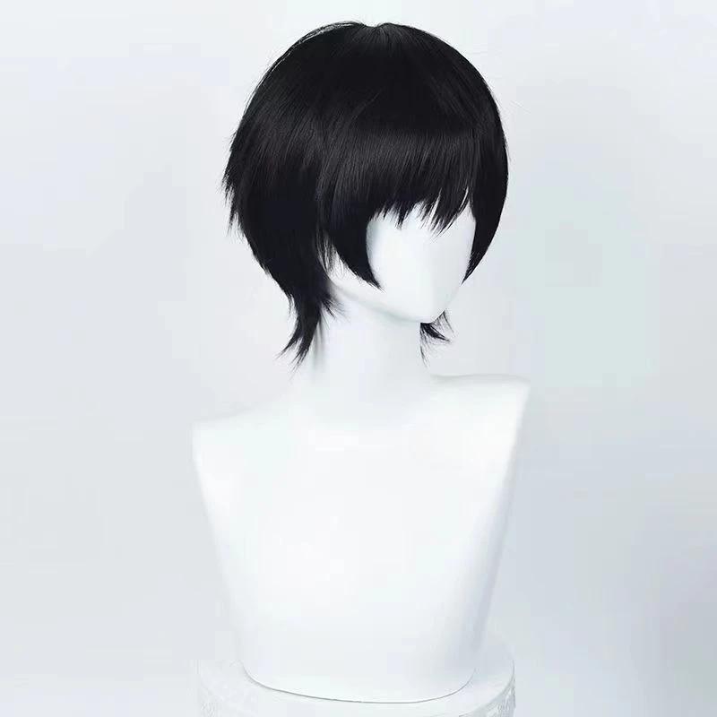 Anime Yoshida Hirofumi Cosplay Pruik 35cm Kort Zwart Hittebestendig Synthetisch Haar Man Feest Pruiken