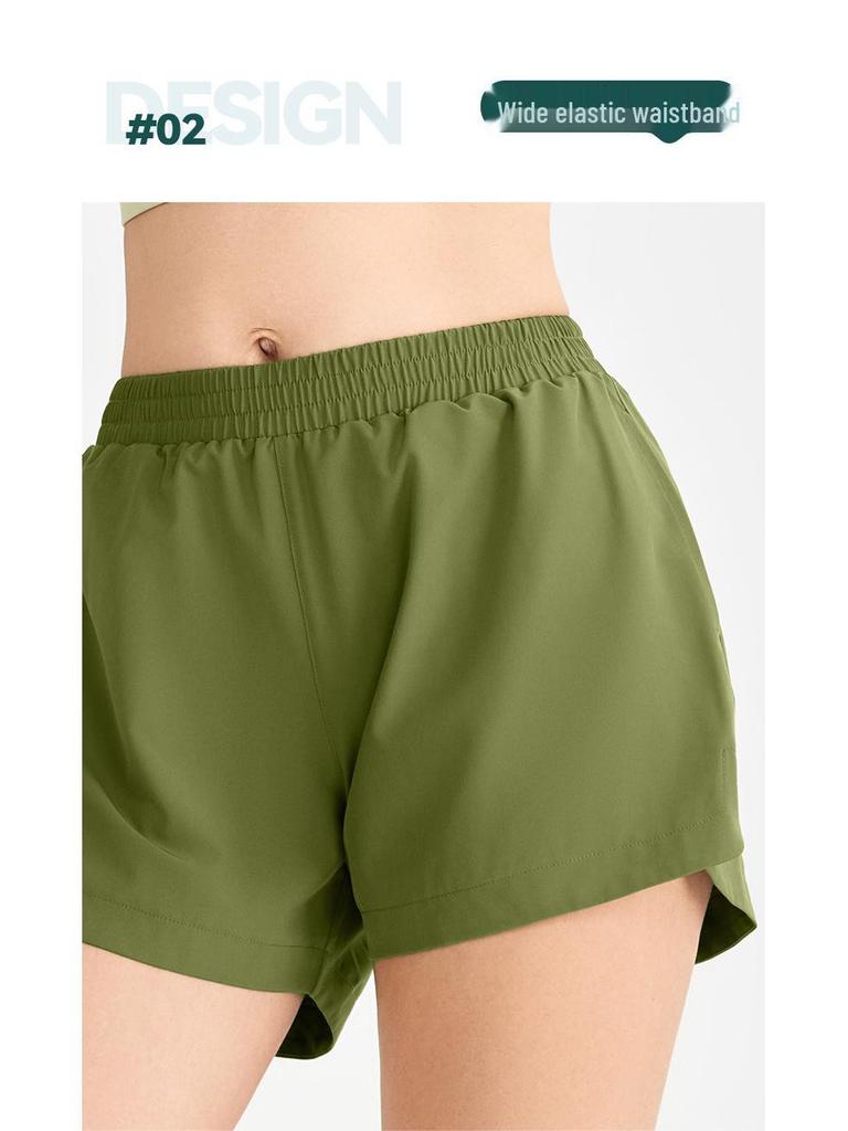 Women's Two-in-One Cooling Sports Shorts with Anti-Exposure Pocket & Back Waist Towel Loop for Yoga & Fitness.