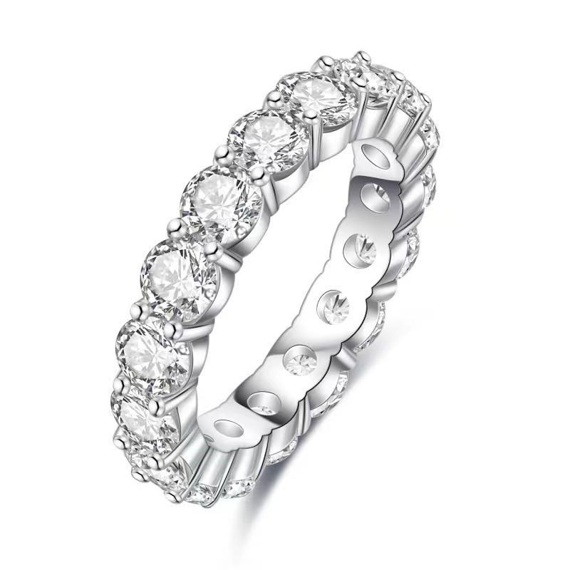 D Color Moissanite Engagement Ring: 18k White Gold Eternity Band with Diamonds, Sterling Silver-Plated, 950 Platinum, for Index Finger