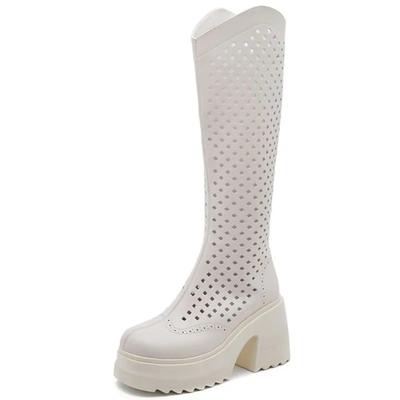 Botas de Sandalia de 10 cm para Alargar Piernas para Mujer Estilo Nuevo Hasta la Rodilla Primavera y Verano Botas de Caballero de Tacón Alto