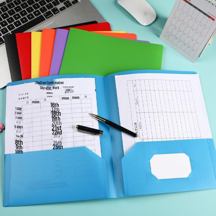 Double-Pocket Transparent L-Type A4 Document Folder with Clip
