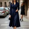 Damen-Midi-Kleid mit langen Ärmeln, Blazer-Kragen, tailliertem Schnitt und ausgestelltem Rock, elegantes Büro-Stil-Kleid für die Arbeit und formelle Anlässe