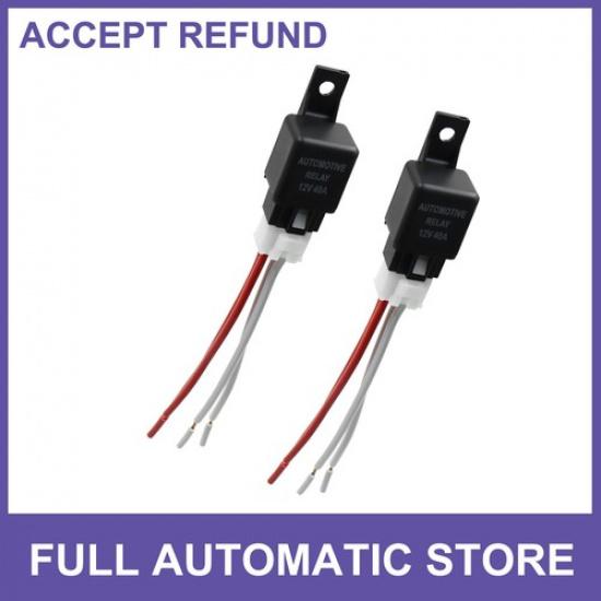 TWO DC 12V 40A SPST 4 Pin Automotive Car Relay with 4 Wires Harness Socket