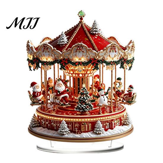 Ferris Wheel Display 2D Acrylic Christmas Tabletop Decoration, Festive Village Scene Ornament Playground Theme with Snowman & Trees, Holiday