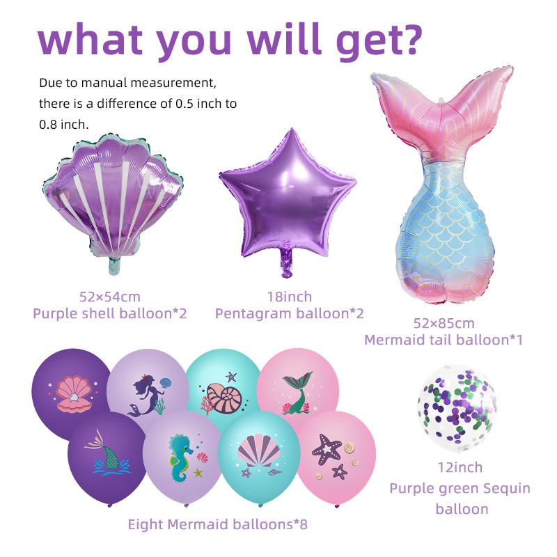 Mermaid Latex Balloons Confetti Air Helium Globos Disposable Tableware for 1st Kids Girl Mermaid Theme Birthday Party Decoration