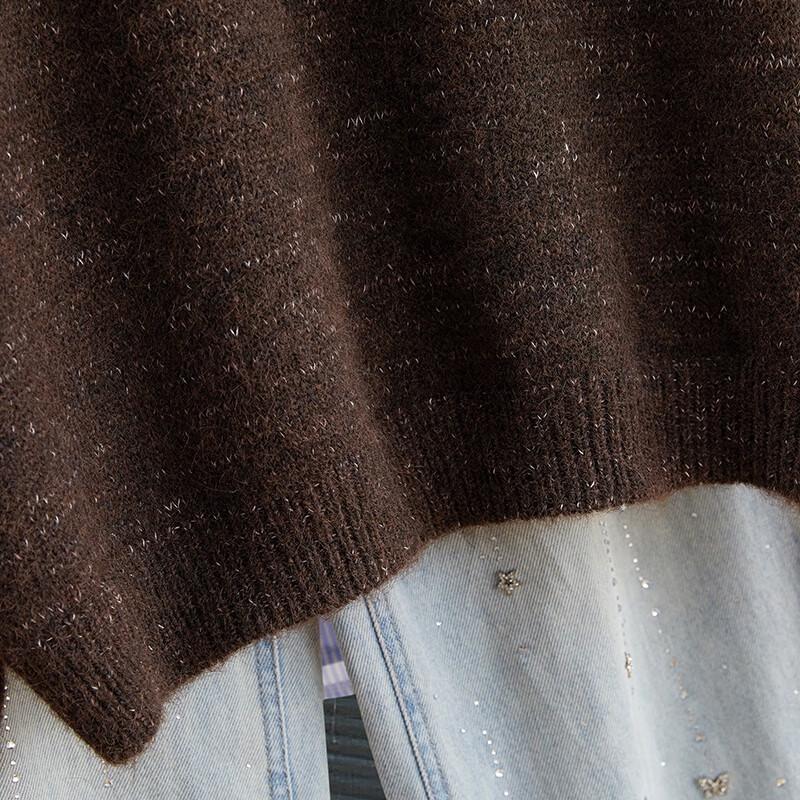 Women's Loose Fit Wool Blend Round Neck Pullover Sweater