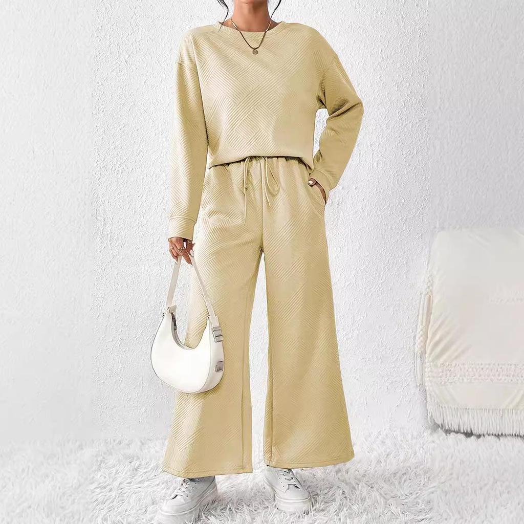 2024 Minimalist Women's Solid Color Casual Set - Autumn/Winter Drawstring Sportswear