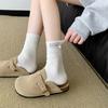 Female Spring and Autumn Pure Cotton Pure Color Cloth Label Shell Boneless Pile Socks