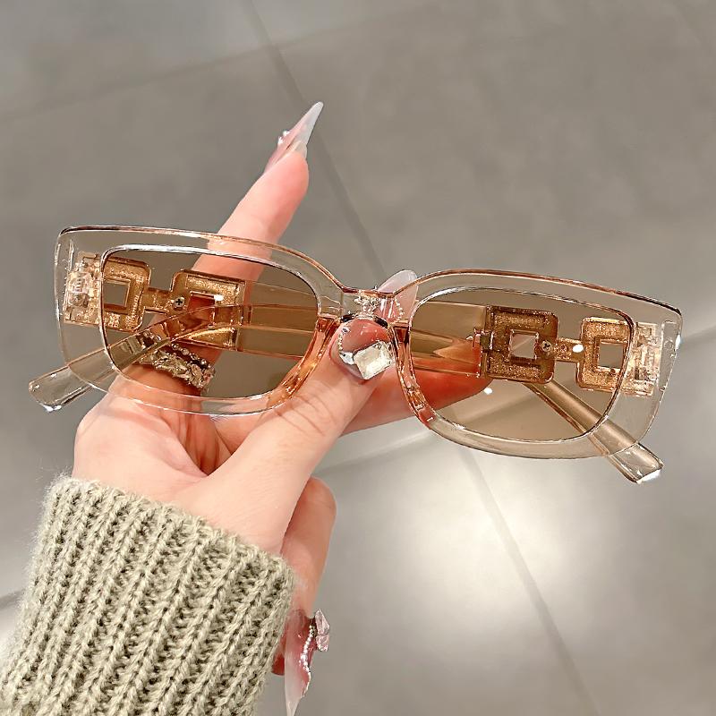 

Солнцезащитные очки высокого класса с полыми дужками, модные и ретро солнцезащитные очки с маленькой квадратной оправой и бриллиантовой цепочкой