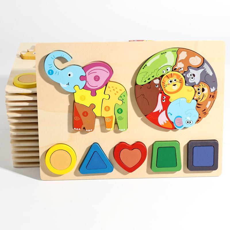 Kids Colorful 3D Animals Wooden Jigsaw Puzzles Montessori Educational Toys for Toddlers