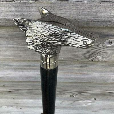 Vintage Walking Cane Stick Classic Style Wolf Face Handle Black Colour Wooden Walking Stick Cane Brass