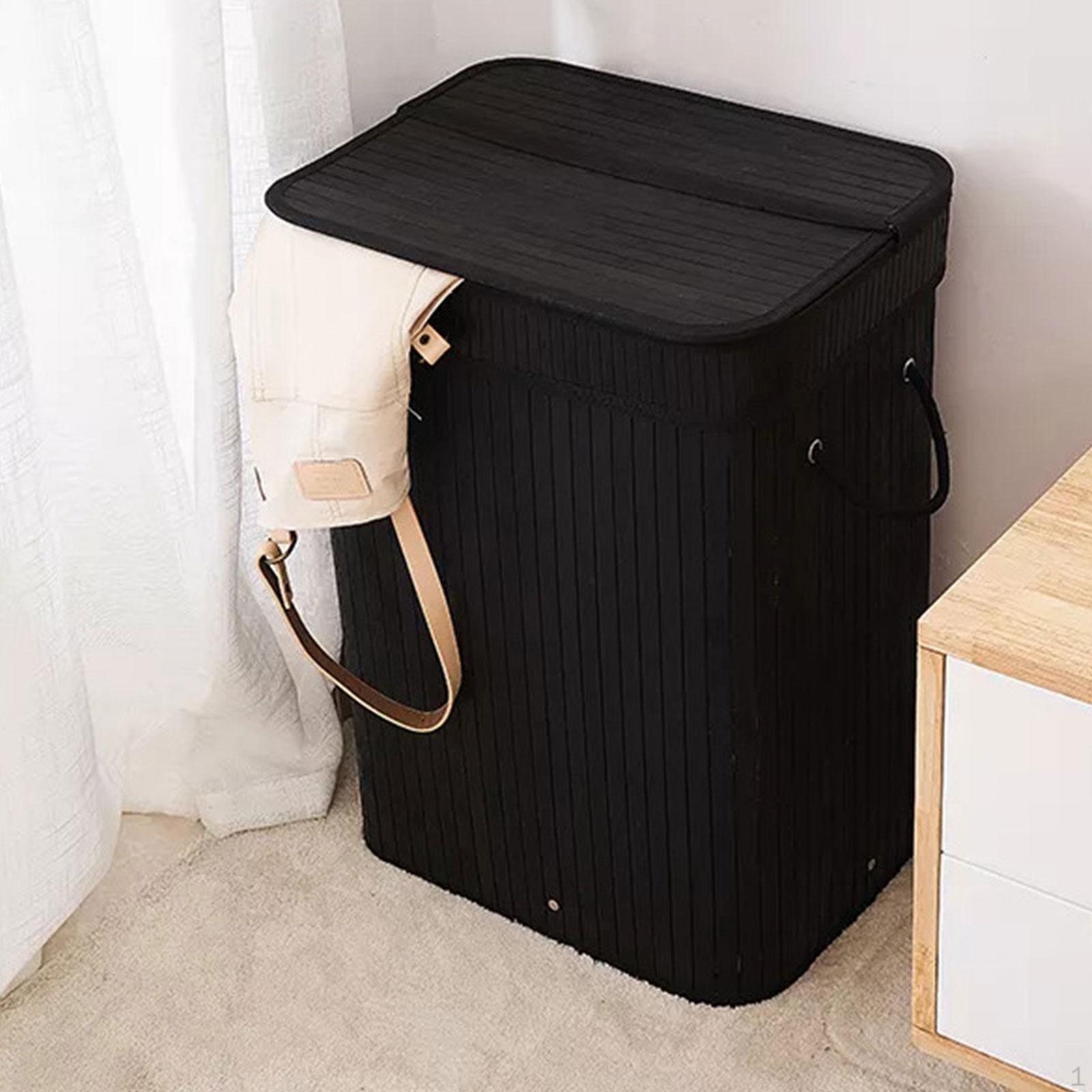 

Бамбуковая корзина для белья с крышкой и ручками Black