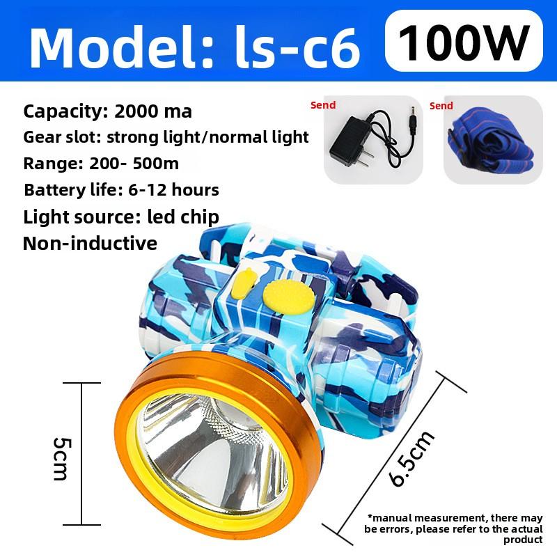 Strong Light Laser Cannon Super Bright Led Rechargeable Lithium Battery Outdoor Head-mounted Long Battery Life Induction Night Fishing Headlight