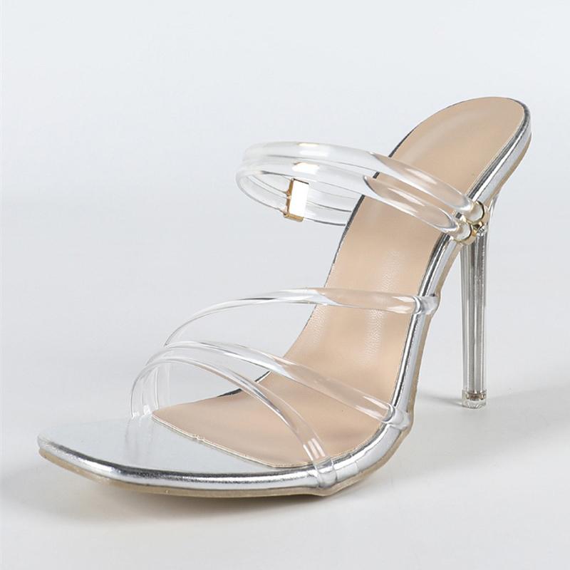 

Fashion Liyke 2026 New Fashion Perspex Clear High Heels Slipper Ladies Shoe Sexy Square Open Toe Jelly PVC Transparent Sandals For Women 35 серебряный