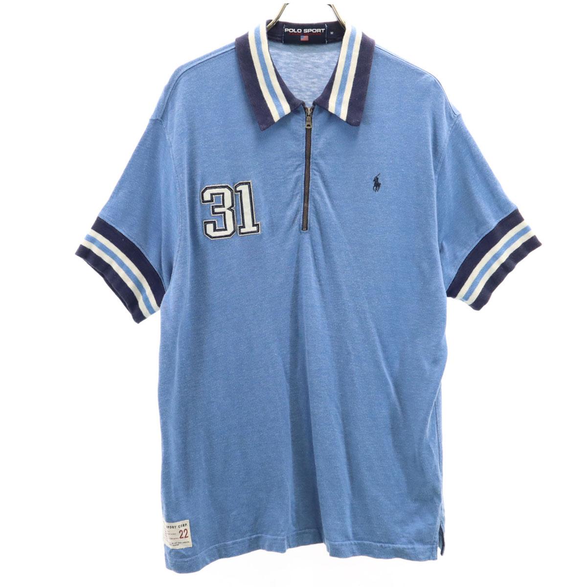 

POLO SPORT RALPH LAUREN Футболка поло с коротким рукавом на молнии до половины M Синяя Мужская Б/У