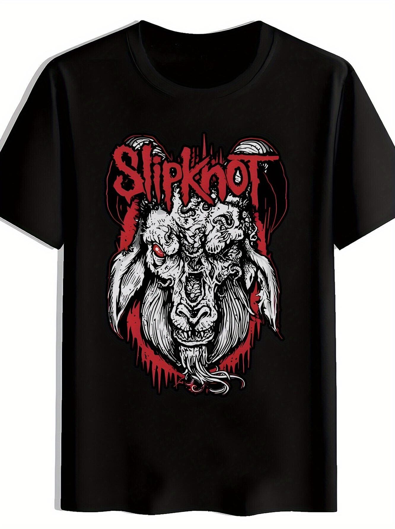 [Slipknot Graphic Tee] Slipknot Graphic T-shirt | Black Crew Neck Short Sleeve Tee with Aggressive Bull Design S