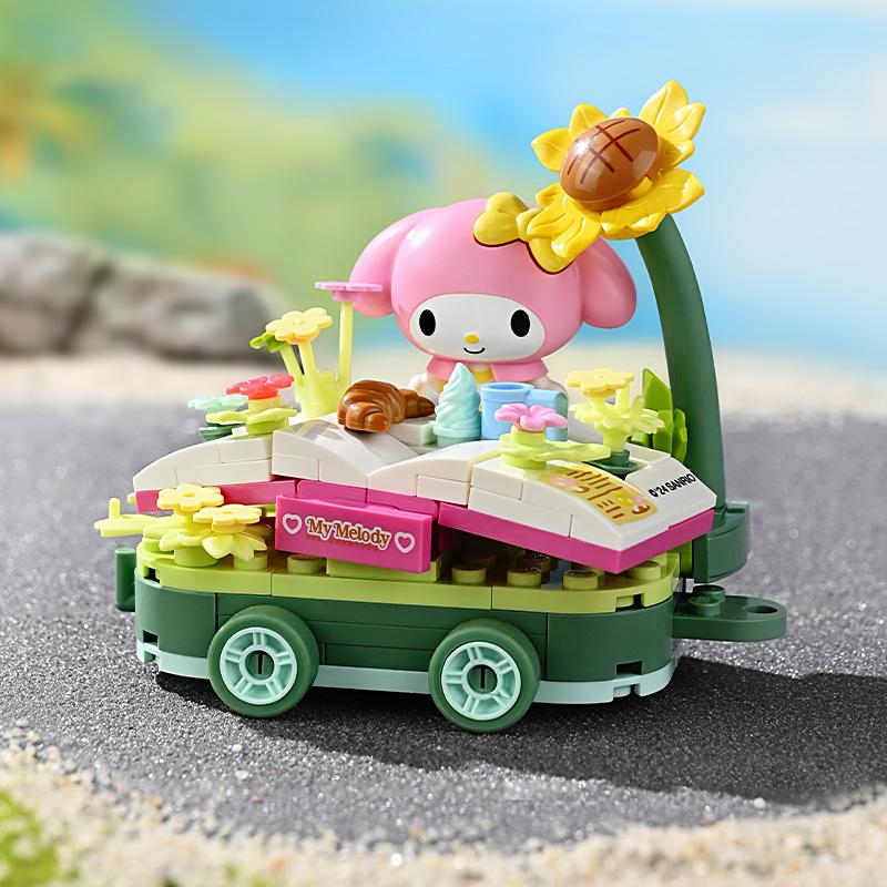 Sanrio Flower Car Series Building Blocks Kuromi Hello Kitty Melody Anime Doll Figure Model Bricks DIY Toys Gifts For Children