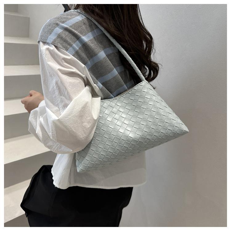 Women's Woven Texture Faux Leather Shoulder Bag, Soft Handbag with Single Strap, Casual Square Crossbody Purse
