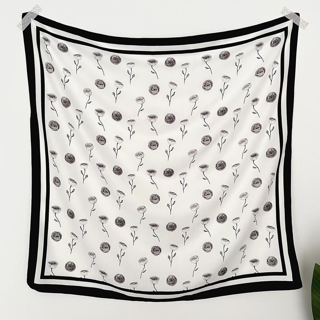 Korean High-end Rose Printing Simulation Silk Large Square Scarf Women's Thin Elegant Light Luxury Temperament Scarf Shawl
