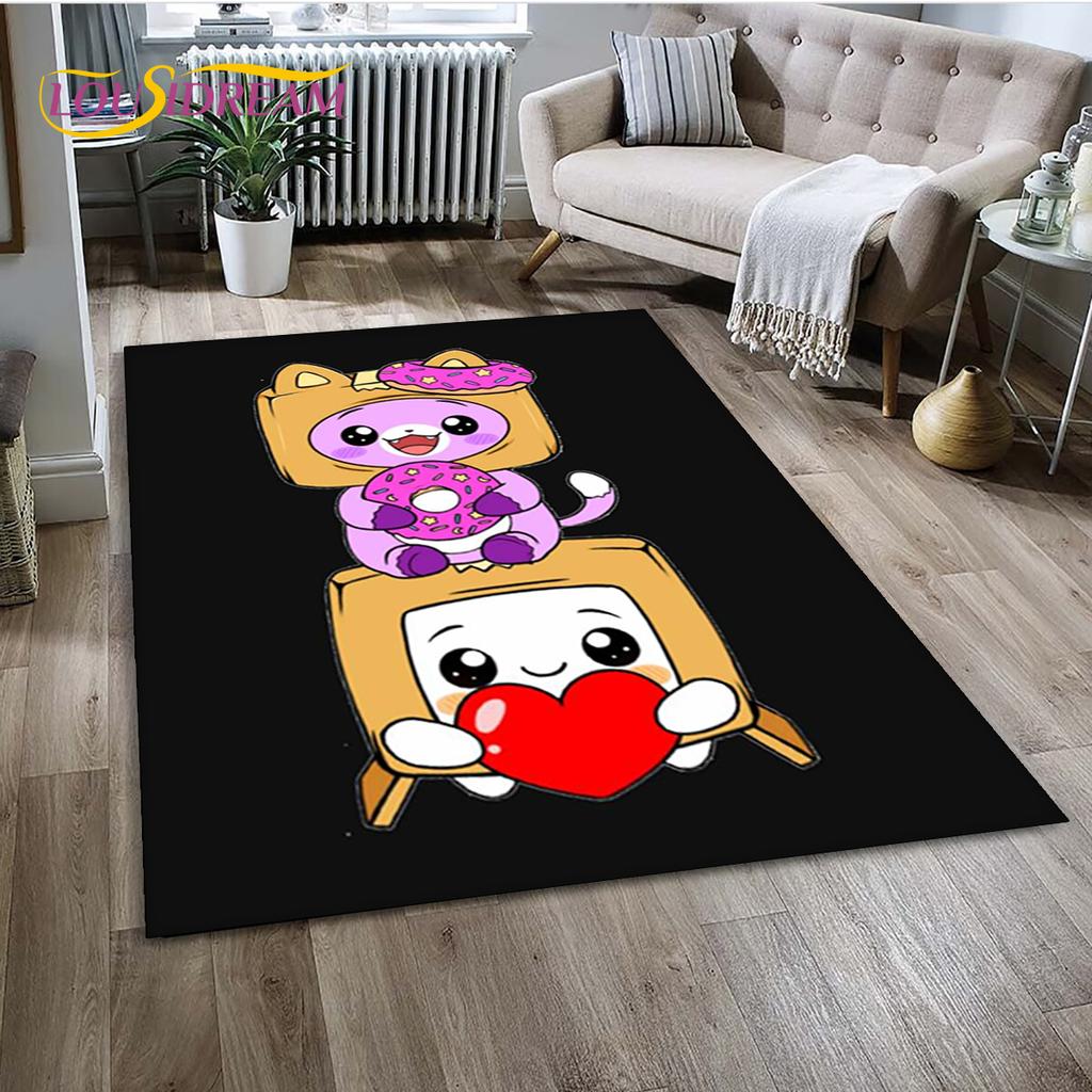 3D Lankybox Cute Happy Boxy Foxy Rocky Rug Carpet for Living Room Bedroom Decor,Floor Mat Non-slip Decoration for Sofa Doormat