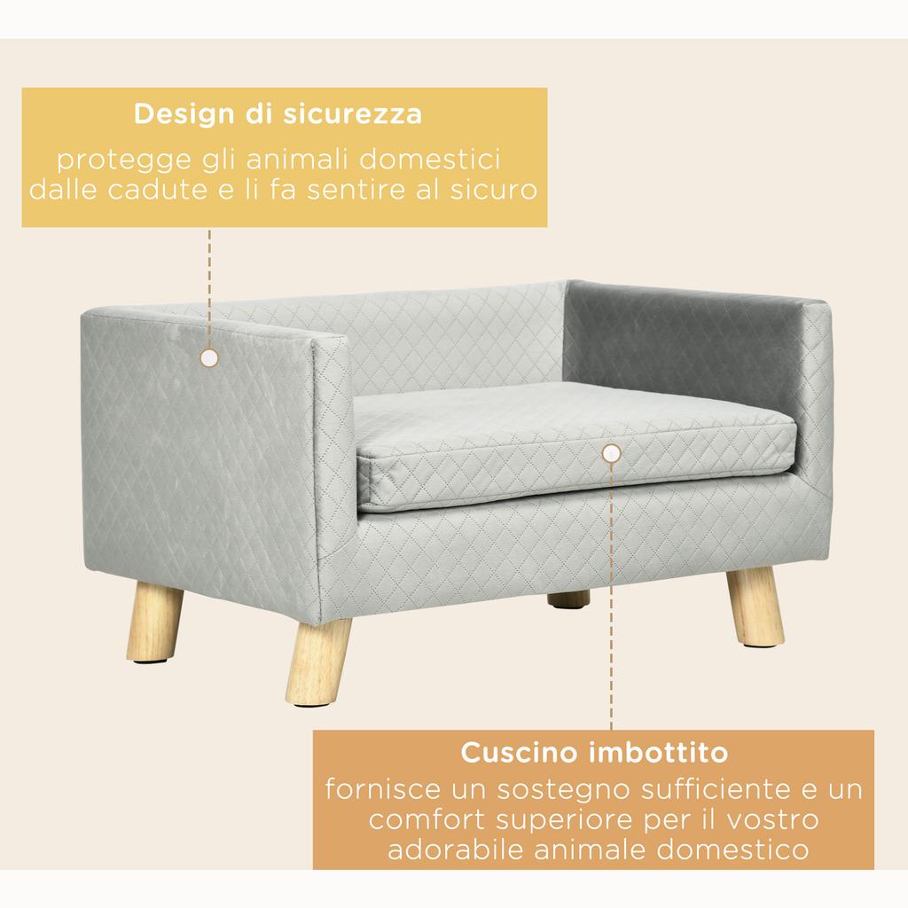Scandinavian Style Dog and Cat Sofa with Upholstered Velvet and Wood Cushion, 64x45x36cm, Grey
