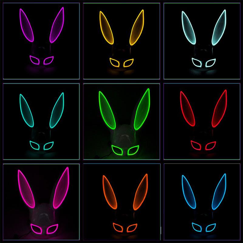 Neuheit Bunte Leuchtende Hasenmaske leuchtende Bunny Girl Maske sexy Nachtclub Kellner Maske für Halloween Leuchtende Cosplay Requisiten