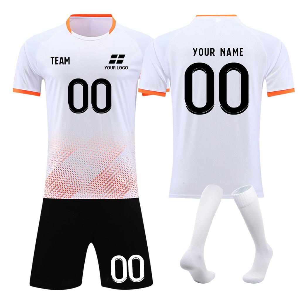 Customizable Soccer Uniform Set with Short Sleeve Jersey and Shorts Personalized Number Team Fabric