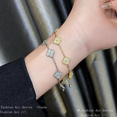 Hochwertiges Zirkonia-Diamant-Vierblatt-Armband: Elegantes Modedesign und passender Schmuck