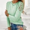 Womens Lace Hollow Out Tops Fall Cold Shoulder Shirts Long Sleeve Crewneck Blouses Casual Loose Pullover Shirts
