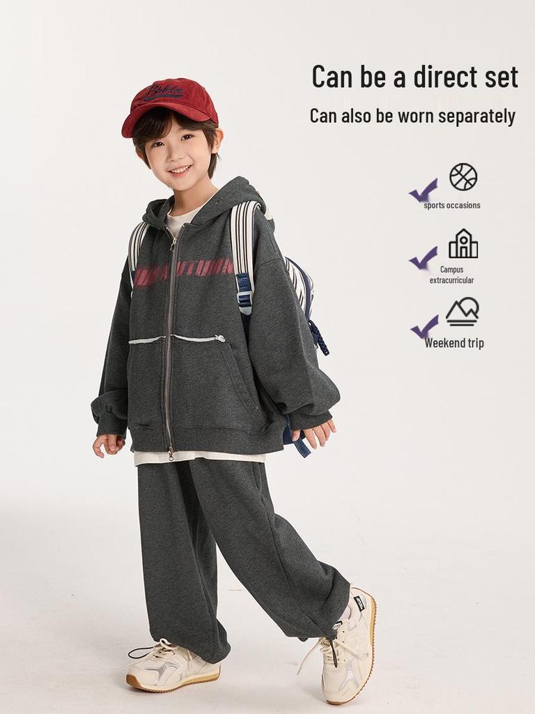 Fairy Tale Memory 2025 Boys' Spring/Autumn Double Zipper Hoodie & Sweatpants Set